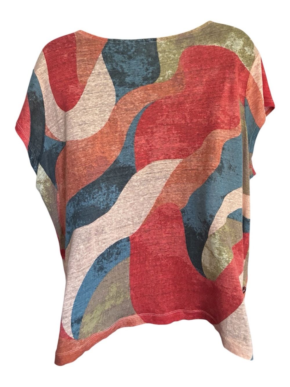 Geometric Linen Artsy Orange Blue Multicolor Wave Print Short Sleeve Top Sz XL - Picture 5 of 7